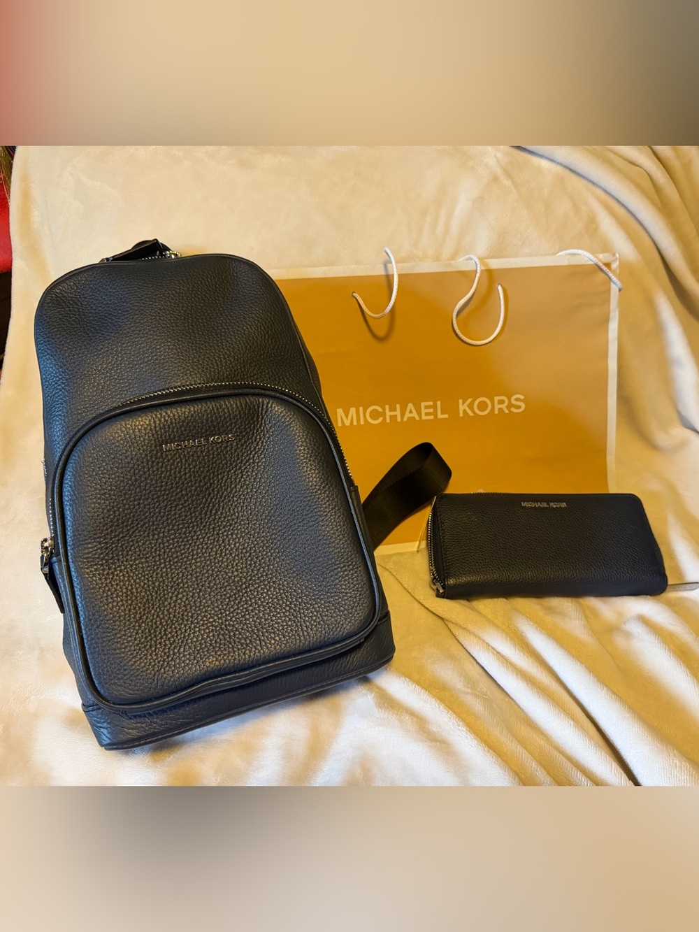 Michael Kors Black Pebbled Leather Backpack with Zip Wallet